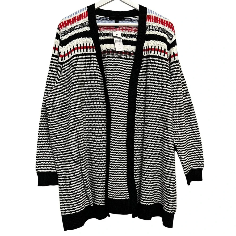 Lane Bryant Sweater Womens 18/20 Black White Stripe‎ Open Front Cardigan Knit